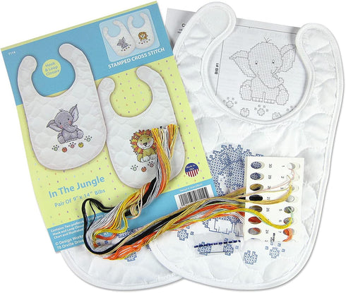 Design Works Crafts Janlynn Stamped for Cross Stitch Baby Bib Kit, in The Jungle...
