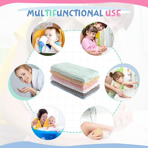 Irenare 6-Piece Large 20x10 Inch Muslin Burp Cloths - Multi-Color, Classic Pattern, Soft Cotton, Absorbent Layers, Baby Burping Cloths, Washcloths...