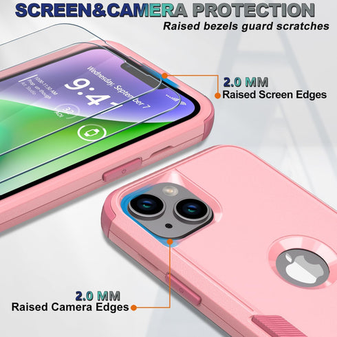 Phone Case for iPhone 13 and iPhone 14, Non-Slip Shockproof 10 Ft Military Dropproof Phone Case with 2 Tempered Glass Screen Protectors, 6.1 Inch ...