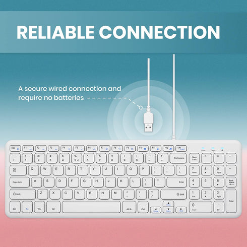 Perixx PERIBOARD-213W Wired Quiet USB Scissor Keyboard - 14.45x4.76x0.70 Inches - Compact Design with Number Pad - White - US English (PERIBOARD-2...