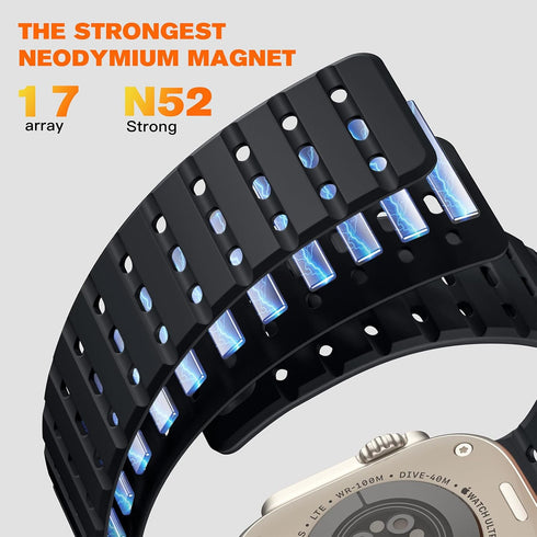 Compatible with Apple Watch Ultra 2/Ultra Band 49mm/45mm/44mm/42mm Men Women, Magnetic Silicone Rugged Sport Watchband for iWatch SE2/SE/9/8/7/6/5...