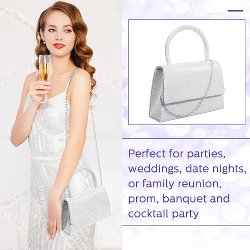 Silver Evening Bag Glitter Party Clutches Handle Women's Evening Handbags Small Bride Wedding Purses for Women Crossbody Cocktail Prom Handbags...