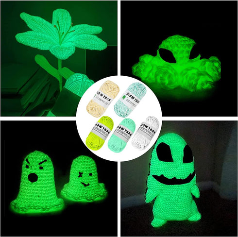 AUAUY Glow in The Dark Yarn, 2 Rolls Luminous Yarn for Crocheting, 55 Yards Sewing Supplies for DIY Arts, Crafts & Sewing Beginners, Knitting, Cro...