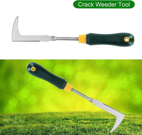 2 Pack 13" Crack Weeder Crevice Weeding Tool with Garden Gloves, Stainless Steel Manual Weeder Lawn Yard Gardening Hand Tool (L-Shape)...