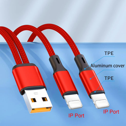 Multi IP USB Cable 4FT,2 in 1 Multiple i-Phone USB Cable,3A USB Charger,Nylon Cord,USB A to Double IP Port, Compatible with Phone 14 Pro Max 14 Pl...