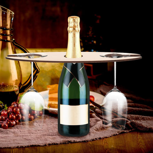 Alipis 3pcs Bamboo Wine Storage and Display Rack Wine Racks Countertop with Glass Holder Bottle Shaped Shelf Wine and Wine Glass Holder for Home D...