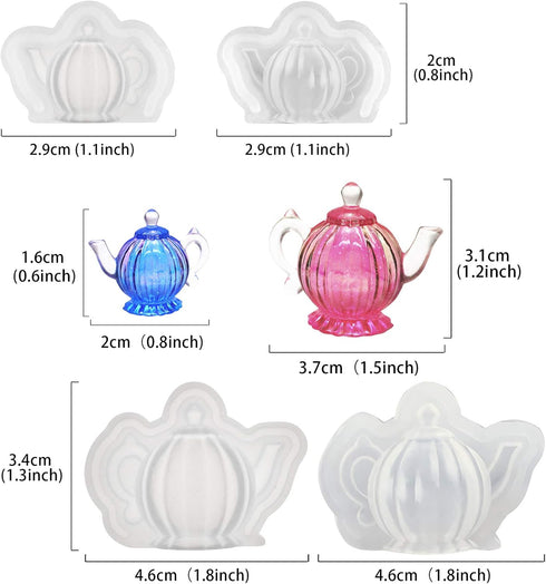 Assorted Tea Pot UV Resin Epoxy Silicone Mold Jewelry Casting 2 Trays Set Small...