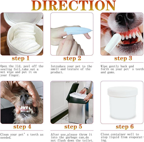 60 Pcs Pet Teeth Cleaning Wipes for Dogs and Cats, Disposable Mild Cleaning and Gum Care Pet Wipes for Refreshing Breath, Reducing Plaque and Tart...