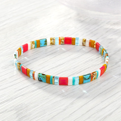 KELITCH Stretch Bracelets Colorful Stackable Tila Bead Bracelets Women Friendship Bracelets Bohemian Jewelry...