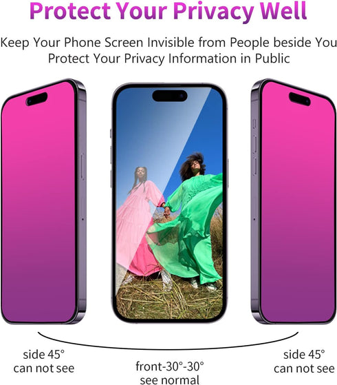 2 Pack Gradient Tempered Glass for iPhone 14 / 13 Pro / 13 Privacy Screen Protector for iPhone14 / 13Pro / 13 6.1inch Anti Spy Anti Blue Light Eye...