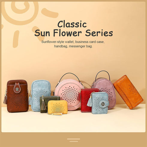 APHISON RFID Credit Card Holder Double Zipper Card Case Small Wallets for Women Leather Multifunctional Holders Sunflower style Ladies Girls/Gift ...