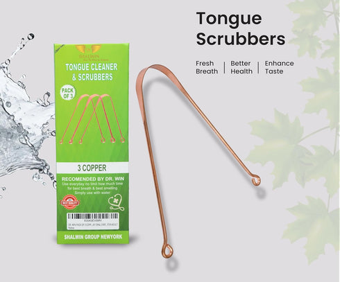 TONGUE CLEANER PACK OF 3 COPPER TONGUE SCRAPER STOP BAD BREATHE,LIMPIADOR DE LENGUAY ORAL CARE…FOR ADULT, METALLIC...