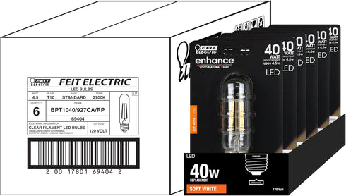 Feit Electric BPT1040/927CA/RP/6,40W EQ DM T10 LED Light Bulbs, 6 Bulbs...