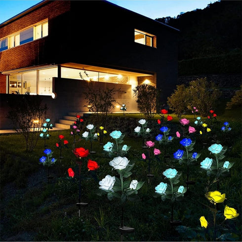 Solar Rose Garden Lights, 2 Pack Realistic Solar Flower Lights, Waterproof LED Decorative Stake Landscape Lights for Patio Pathway Grave Cemetery ...