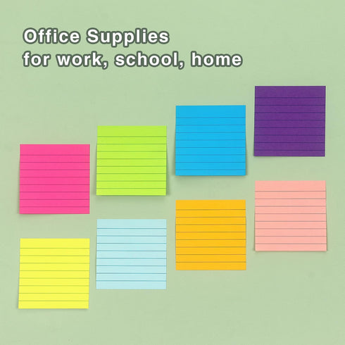 8 Pads Lined Sticky Notes 3x3 Sticky Notes with Lines Self-Stick Note Pads 8 Bright Multi Colors, 85 Sheets/Pad...
