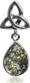 Green Amber Sterling Silver Celtic Drop Pendant...