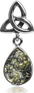 Green Amber Sterling Silver Celtic Drop Pendant...