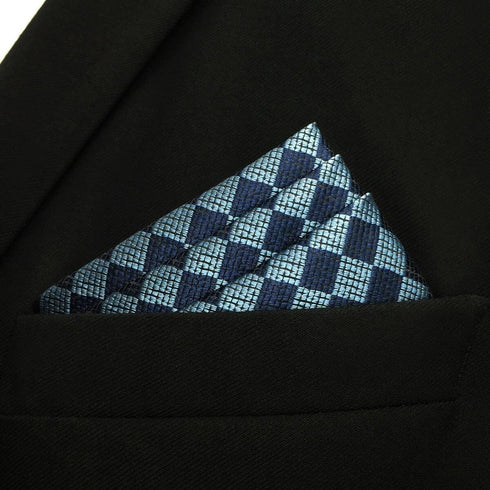 SHLAX&WING Fashion Blue Silk Pocket Square for Men Classic Checks Hanky...