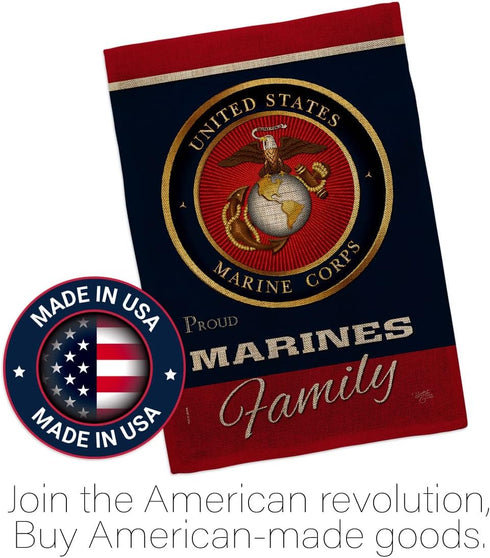 Marines Proudly Family Burlap - Armed Forces Marine Corps USMC Semper Fi United State American Military Veteran Retire Official - House Banner Sma...