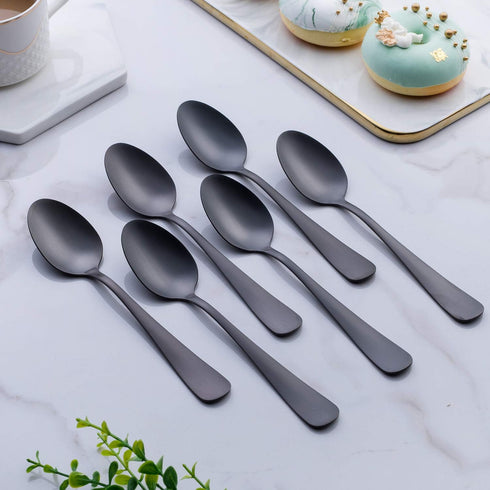 Matte Black Dessert Spoon, GoGeiLi Stainless Steel Satin Finish 6.8-inch Teaspoon Coffee Spoon Set, Service for 6, Dishwasher Safe...