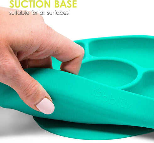 bbluev - Yuemi – Food Grade Silicone, BPA-Free, Suction Plate, Microwave & Dishwasher Safe, Anti-Spill Plate & Spoon Set w/Baby Utensils - for Bab...