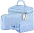3 Pieces Cotton Quilted Makeup Bag Set Coquette Cosmetic Bag Aesthetic Travel Toiletry Bags Cute Pouch Kawaii Aesthetic for Women (Blue Flower)...