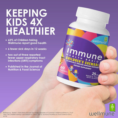 Children's Chewable Tablets, Wellmune Clinically Proven Highly Purified Beta Glucan Immunity Supplements for Children, Kids-Approved!...
