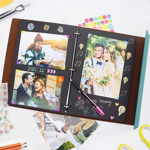 ZEEYUAN Scrapbooking Supplies Kits Leather Scrapbook Photo Album 8.5x11 inch Scrap Book 60 Pages, Leaf Pattern Photo Book Travelling Journal Scrap...