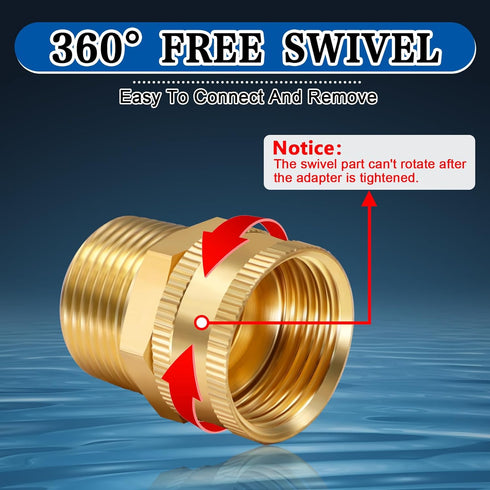 Boltigen 3/4inch Brass Swivel Garden Hose Fittings, 2PCS 3/4" GHT Female x 3/4" NPT Male Garden Hose Adapter, 3/4"GHT Quick Swivel Hose Connector,...