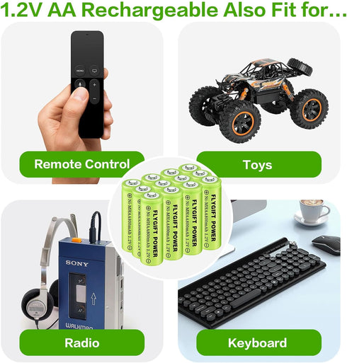 AA Rechargeable Batteries 800mAh Ni-MH Double A 1.2V High Capacity Precharged Solar Batteries for Garden Lights, Pathway Lights, Landscape Outdoor...