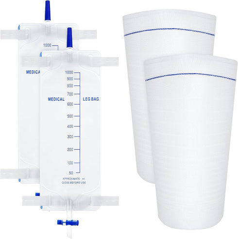 2 Pcs 33.8oz/1000ml Leg Bag Urinary Drainage Bag with 2 Pcs Catheter Leg Bag Holder, Catheter Leg Bags with Anti Reflux Valve, Urine Collection Ba...