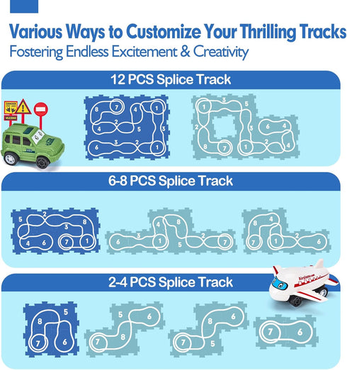 Puzzle Racer Kids Car Track Set - Toys for Ages 2-4 for Kids 3 Year Old Boy Toys Dinosaur Jigsaw Puzzle Track Car PlaySet for 3-5 with Car & Airpl...