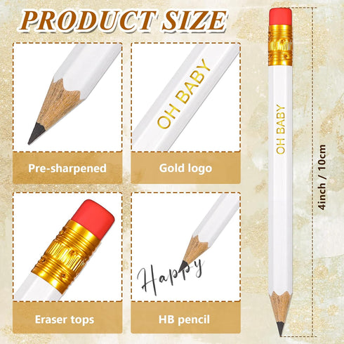 Crtiin 50 Pieces Half Pencils Baby Shower Pencils Sharpened Pencils with Erasers Pencils for Baby Shower Presharpened Pencils Woodcase Pencils for...