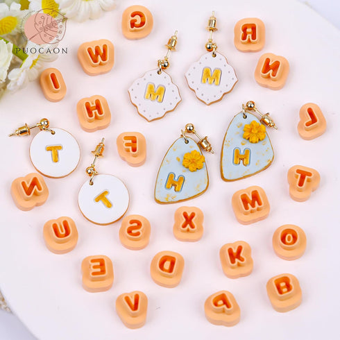 Puocaon Letters Polymer Clay Cutters - 26 Pcs Uppercase Letters Clay Cutters for Polymer Clay Jewelry, 3D Print Polymer Clay Cutters for Earrings,...