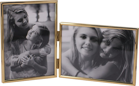 Vertical Horizontal Combo- Double 4 by 6 Inch Metal Folding Picture Frames-(1 Landscape and 1 Portrait Style) (Modern gold)...