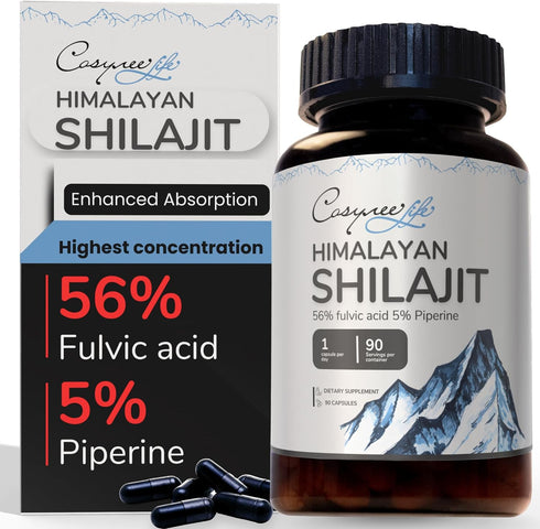 SHILAJIT Pure Himalayan, Natural, Organic - 90 Count | 5% Piperine | 56% FULVIC Acid for Maximum Potency | 85+ Trace Minerals | Metabolism, Energy...