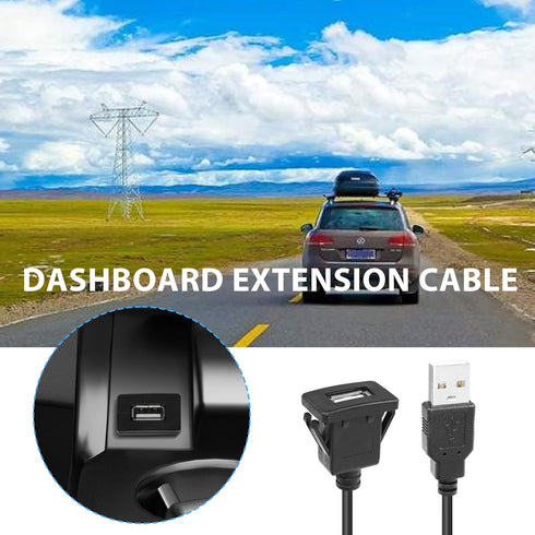 YACSEJAO USB Square Flush Mount Cable USB 2.0 Single Port Dashboard Panel Dash Mount Extension Cable with Buckle for Car Motorcycle Boat, 1m...