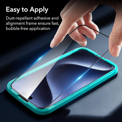 ESR 3+1 Pack Armorite Screen Protector Set for iPhone 15 Pro Max, Ultra-tough Tempered Glass, Easy Installation Frame, 3-Pack with 1 Set of Indivi...