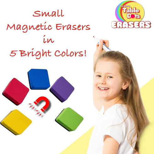 10 Pack Erasers Dry Erase Magnetic, 5 Bright Colors | Colors Match Table Spots and Table Dots | Whiteboard, White Board, Teachers, Classrooms...