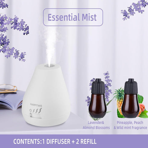 Essential Oil Diffuser - Waterless Diffuser 3 Timer Settings Battery Powered for Bedroom Yoga Room Toilet Pet Room White...