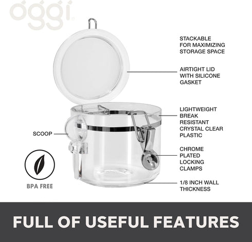 OGGI Clear Canister Airtight 28oz - Clamp Lid & Spoon - Airtight Food Storage Containers, Ideal for Kitchen & Pantry Storage of Bulk, Dry Food Inc...