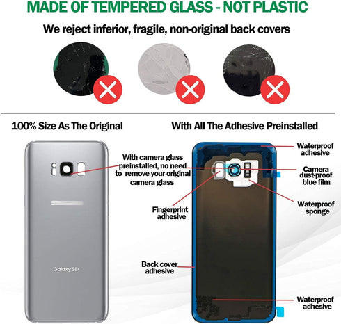 Galaxy S8+ Replacement Back Glass Panel Case with Installation Manual +Pre-Installed Camera Lens +All The Adhesive +Repair Tools for Samsung Galax...