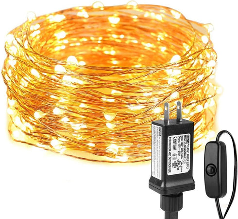 Lighting EVER Fairy Lights Plug in, 33ft 100 LED String Lights for Bedroom, Warm White Copper Wire Lights, Waterproof Indoor Outdoor Decorative Fa...