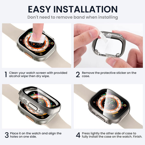 Tensea for Waterproof Apple Watch Ultra2/Ultra Screen Protector Case 49mm Accessories, iWatch Protective PC Face Cover Built-in Tempered Glass Fil...