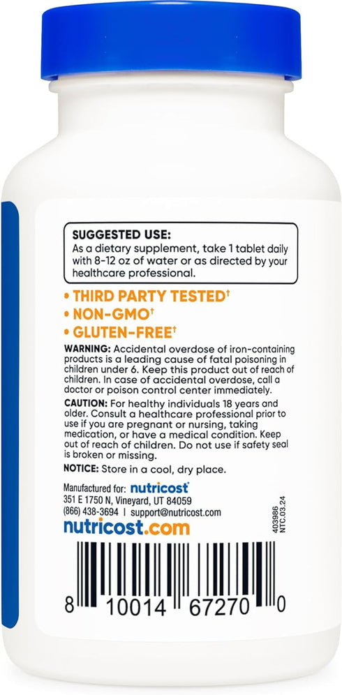 Nutricost Iron (As Ferrous Sulfate) 65mg, 240 Tablets - Non-GMO, Gluten Free...
