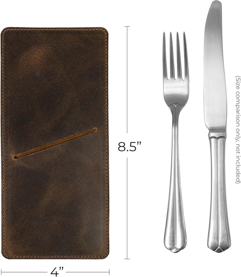 Set of 2 Rectangular Cutlery Sleeves, Utensils Place Setting, Silverware Holder, Flatware, Full Grain Leather, Handmade, Bourbon Brown...