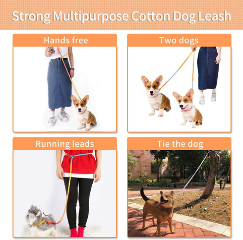 Multifunctional Rope Dog Leash 7.5 FT with Adjustable Double Swivel Hook Hands Free for Small Medium and Large Dogs Running Hiking Camping Walking...