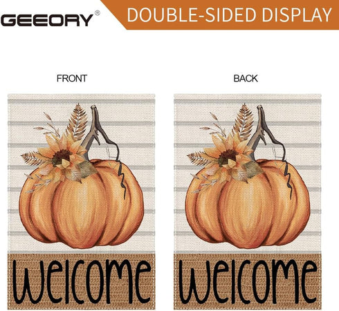 Fall Welcome Garden Flag 12.5 x 18 Inch, Pumpkin Sunflower Double Sided Small Decorative Flag for Outside Yard Lawn Outdoor Decoration GB080-12...