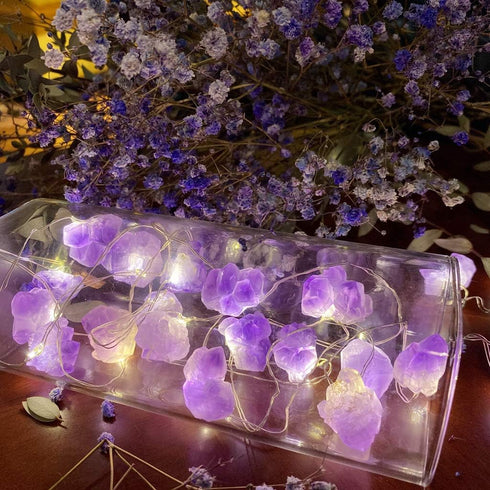 Genuine Amethyst Crystal Decorative Lights Cute Fairy String Lights 10ft 30 Natural Stones with Remote for Bedroom Hanging Ornaments Reiki Party N...