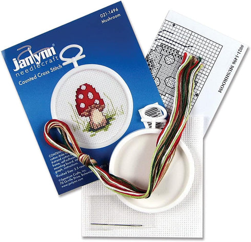Tobin Janlynn Mini Cross Stitch Kit 2.5" Round-Mushroom (18 Count)...